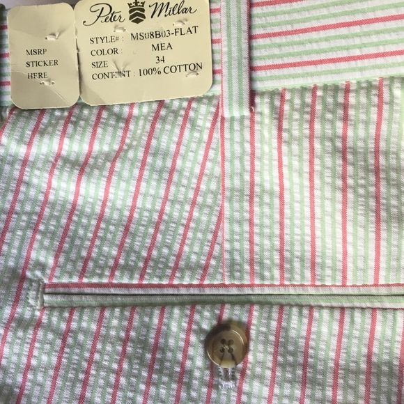 NWT PETER MILLAR SEERSUCKER SHORTS FLAT FRONT, 34 - Picture 4 of 6